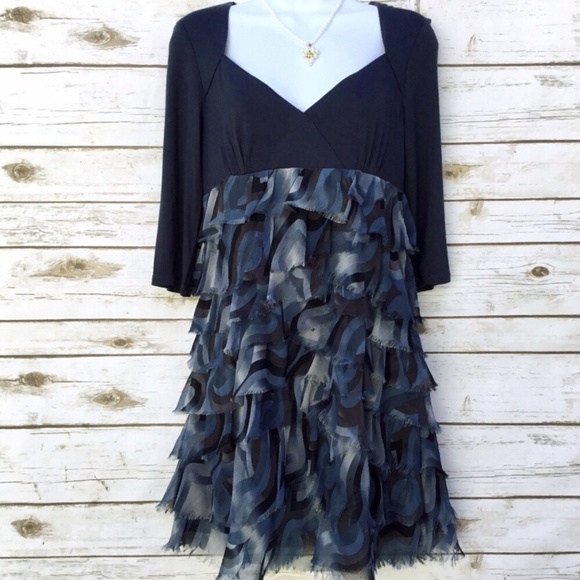 Blue Ruffled Layer Dress 3/4 Sleeve BCBGeneration - Picture 1 of 7
